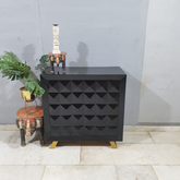 Indian Furniture Handmade Solid Wood Cabinet 2 Door Carved Black 90x40x90Cm